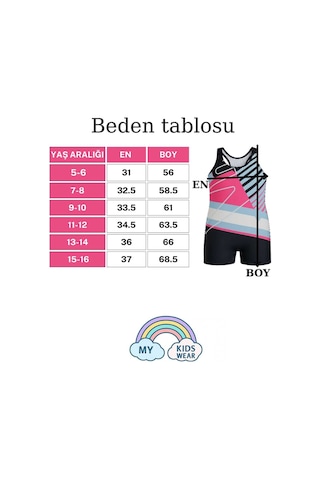 My Kids Wear Kız Çocuk Deniz Yüzücü Mayoları 5-16 Yaş 11922 Pembe - Lacivert