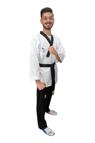 Jumok Taekwondo Siyah Yaka Poomsae-pomse Elbisesi Yıldız Erkek Beyaz - Siyah