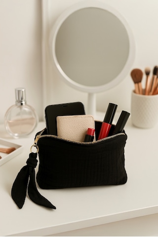 Müslin Dolgulu Doğal Makyaj Çantası Kozmetik Organizeri 20x15 Cm - Ztmcanta