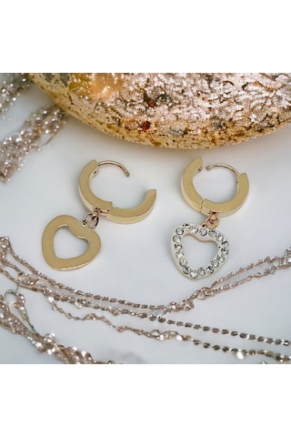 Kesebe Altın Renkli Çelik Minik Taşlı Küpe Çok Renkli