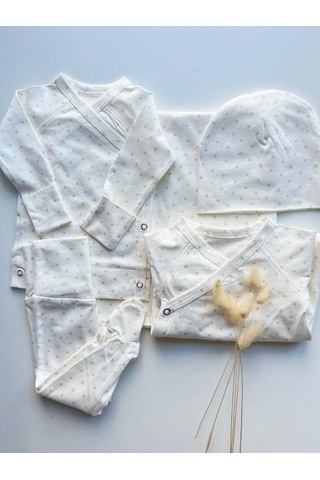Key Kıds Bej Puantiye Hastane Çıkışı Seti Newborn 0-3 Ay Çok Renkli