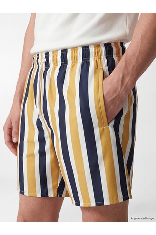 Lcw Swımwear Sarı Kısa Boy Çizgili Erkek Deniz Şortu