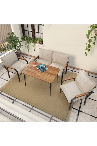 Mygusi Hayal Balkon, Bahçe, Cafe, Teras - Metal Kanepe Koltuk Takımı - 2+1+1 Masali Krem