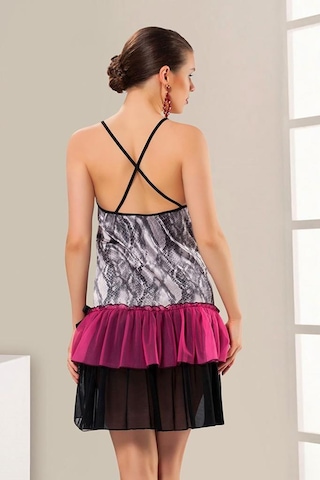 Sistina Bayan Desenli Fırfırlı Gecelik 616 Siyah