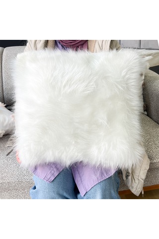 Elite Peluş Dekoratif Kırlent Kılıfı 45x45 Cm - Peluş Kırlent Kılıfı 1 Adet Beyaz