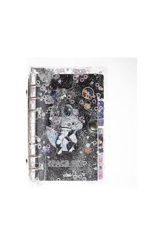 Mekanizmalı Simli Ve Sulu Kapaklı Desenli Defter Gri - Siyah