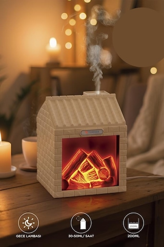 H9 Ahşap Şömine Efektli 200ml Sessiz Ultrasonik House Hava Nemlendirici (İthalatçı Garantili)