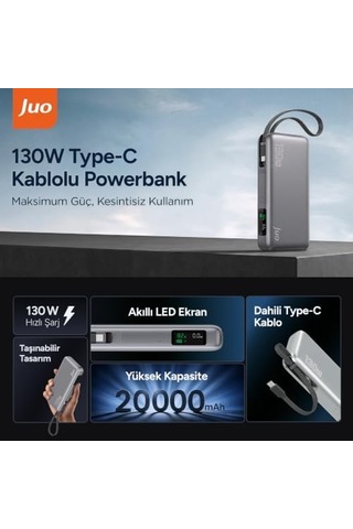 20000mah 130w Led Ekranlı Usb-a + Type-c Kablolu Powerbank Taşınabilir Hızlı Şarj Cihazı Diğer
