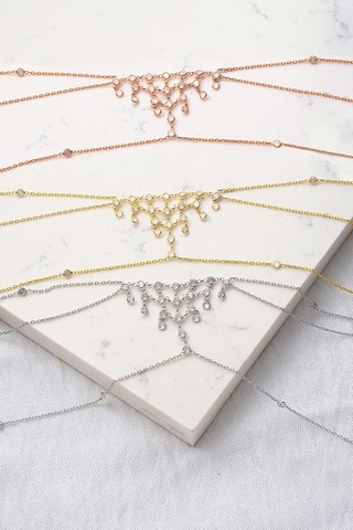 Queen Silver Jewelry 925 Ayar Gümüş, Zirkon Taşlı Vücut Zinciri Altın