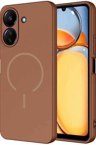 Xiaomi Redmi 13c Kılıf M-safe Şarj Özellikli Zore Meta Kapak Kahverengi