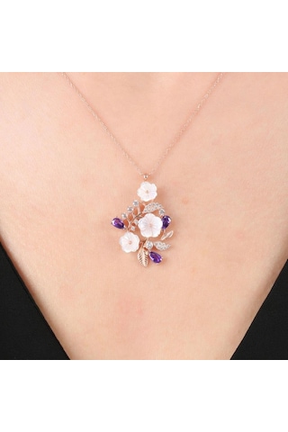 Mia vento Manolya Çiçeği Ametist Efsanesi Rose Renk Flowers Gümüş Kolye