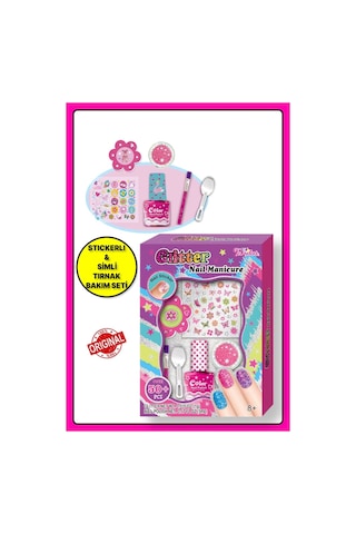 Tokidas Glitter Nail Manicure - Ojeli Simli Stickerlı Parıltılı Tırnak Manikür Makyaj Güzellik Seti N01ba-pembe