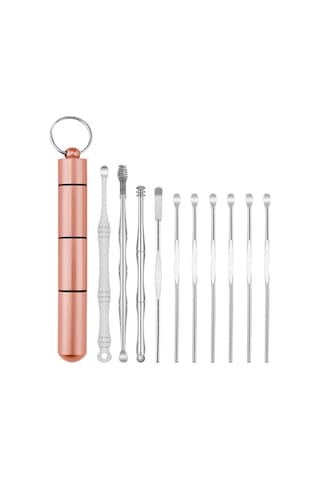 Gajeena Paslanmaz Çelik Kulak Temizleme Seti - 10 Parça Çift Uçlu Kulak Kaşığı Ve Masaj Aparatı, Gül Altını Renk Seçeneği