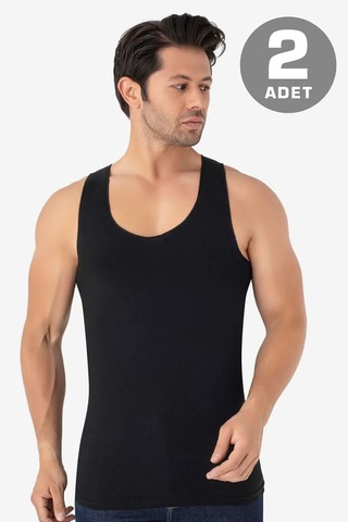 Floranova Premium Yetişkin Aktivite Spor Erkek İz Bırakmayan Dikişsiz Atlet Siyah 2'li Paket Siyah-2