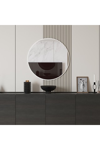Sephia Yemek Odası Aynası Yuvarlak - Diamond Beyaz 72x2x72 Cm