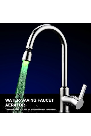 Ranyeek Led Isı Algılayan 3 Renkli 360 Döner Musluk Bağı, Su Akışı İle Çalışır, Su Tasarrufu Sağlar, M22 Dahili Dişli, Gümüş