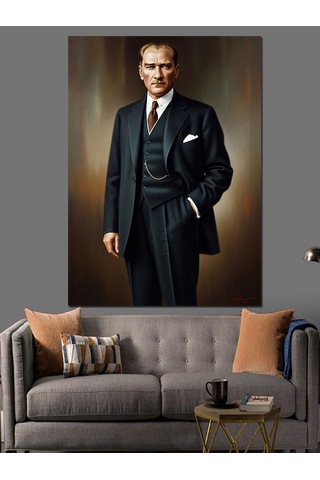 Ahşap Tablo Siyah Takım Elbiseli Atatürk İnsan Figürlü Tablolar