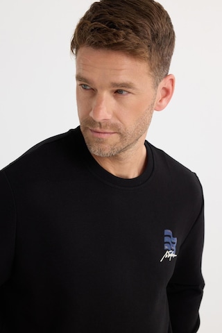 Tudors Unisex Relax Fit Pamuklu Yumuşak Dokulu Bisiklet Yaka İçi Polarlı Baskılı Siyah Sweatshirt-37313 Siyah