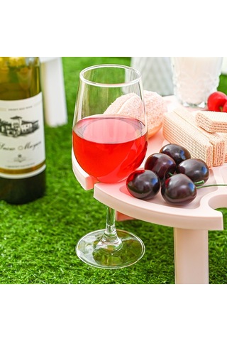 Açık Piknik Taşınabilir Katlanır Şarap Masası Pembe