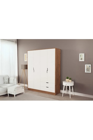 Moderno Xl 4 Kapaklı 2 Çekmeceli Gardırop Geniş Aileler İçin Şık Çözüm Atlantik Çam - Beyaz