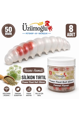 Üzümoğlu Şeffaf Sarımsak Aromalı Silikon Tırtıl 50mm 8 Adet