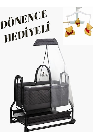 N'pratik Dönenceli Npratik Lüx Bebek Beşiği Nenni Silinebilir Portatif Sallanır Sepet Beşik Hamak Beşik Antrasit