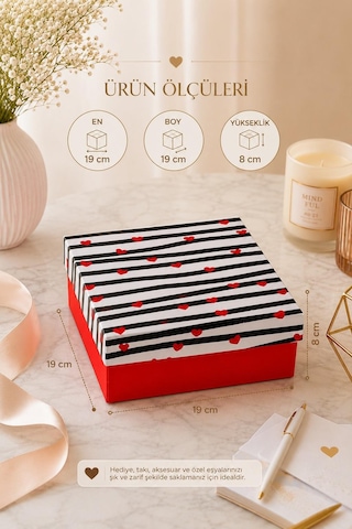 Kolix Kalp Desen Hediyelik Dekoratif Sevgiler Günü Kutusu19x19x8 Cm