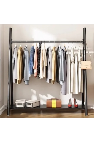 Metal Siyah Konfeksiyon Askısı Ayaklı Askılık Elbise Askılığı 150 165 Cm 6017-nrm