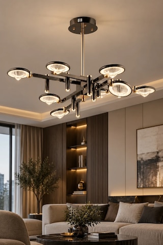 Modern Premıum Gold Siyah Led Avize 8 Kollu Luxury Salon Yemek Odası Avizesi 60w