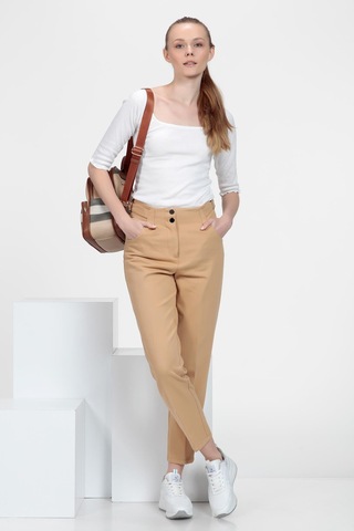 Metal Aksesuarlı Pantolon Camel