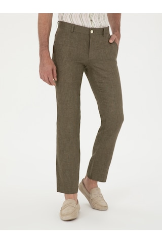 Cacharel Haki Slim Fit %100 Keten Pantolon Yesıl