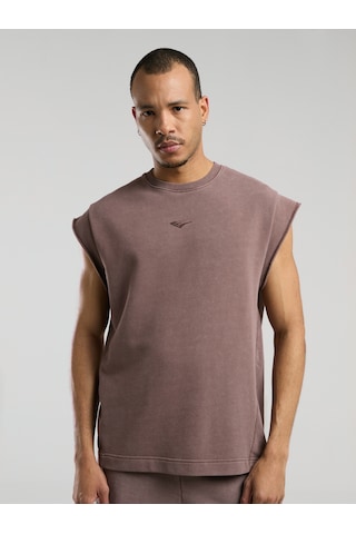 Everlast Bronx 1910 Oversize Yıkamalı Kahverengi Erkek Kolsuz Sweatshirt Kahverengi