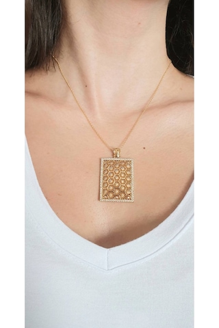 Edalıbijuteri Zirkon Taşlı Kare Yaşam Kolye Gold Gri