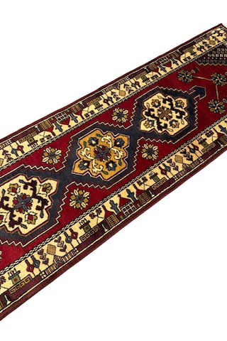 El Dokuma Sıfır Yahyalı Halısı Yolluk 75x345 Kök Boya %100 Yün Halı Renkli