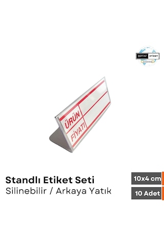 10 Adet Standlı Etiket Seti 10x4 Cm Silinebilir Ayaklı Vitrin