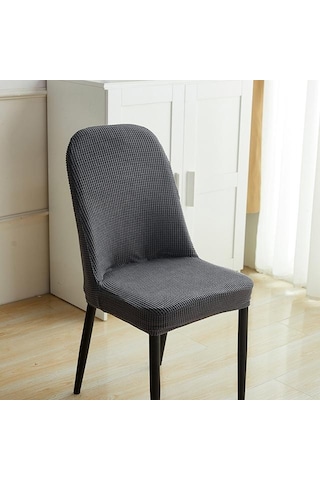 Koyu Gri 1/2/4/6 Adet Jakarlı Kavisli Sandalye Kılıfı Ofis Koltuğu Klozet Kapağı Makinede Yıkanabilir Toz Geçirmez Arkalığı