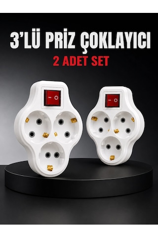 3 Lü Priz Çoklayıcı 2 Adet Set Anahtarlı Kablosuz Duvar Tipi Priz Çoğaltıcı 1