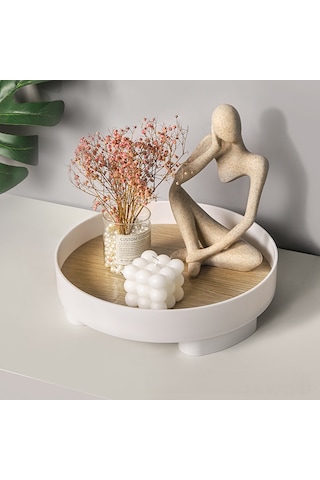 Yuntech01 Ahşap Mutfak Makyaj Dolabı Taşıyıcı - Beyaz Büyük Boy Organize Edici Tabak, Parfüm Kozmetik Meyve Depolama Kutusu