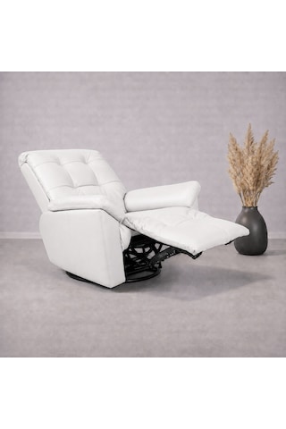 Smarto Relax Basel Elektrikli Masajlı Döner Sallanan Tv Koltuğu Kontrol Panelli Ergonomik Gerçek Deri Baba Koltuğu Beyaz