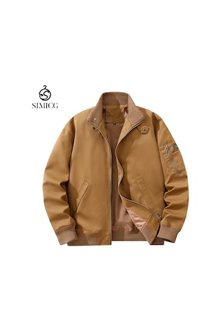 Düz Renk Günlük Sportif Bol Erkek Uçuş Ceketi Haki