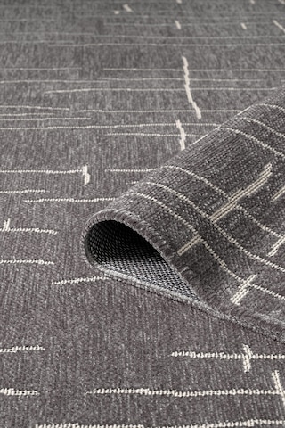 Seria Sra01z Antrasit Dekoratif Şönil Kilim Çizgili Desen Yıkanabilir Yumuşak Kaymaz Taban Halı