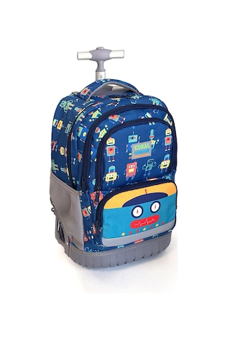 Coral High Kids Robot Desenli, Lacivert Renkli, İki Kademeli Çekçekli, Sırt Ve Okul Çantası 24025