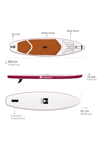 Şişme Sup Board Bordo Stand Up Paddle Board 320 82 15 Cm