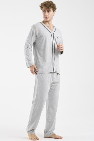 Sementa V Yaka Düğmeli Pijama Takım - Gri Gri