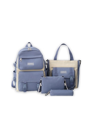 Springsun Dört Parçalı Set Sırt Çantası Büyük Kapasiteli Trend Günlük Çanta Sırt Çantası Seti Blue