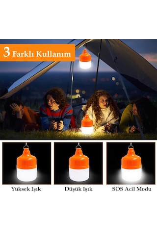 Ledx Ln-or100g 100 Watt Type-c Şarjlı Taşınabilir Asma Kancalı Kamp Çadır Lambası 6500k 1200mah 3 Modlu Abs Malzeme Şeffaf