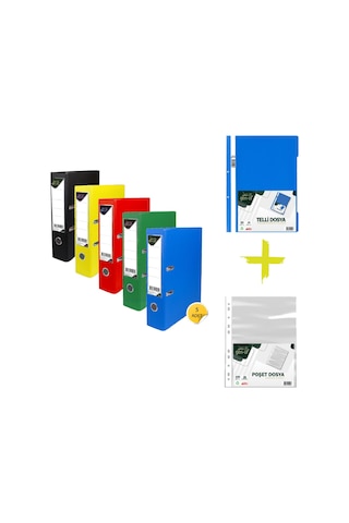 Gen-Of 5 Renk Klasör-Telli Poşet Dosya Ofis Seti