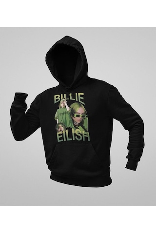Billie Eilish Baskılı Unisex Oversize Şarkıcı Hoodie Siyah