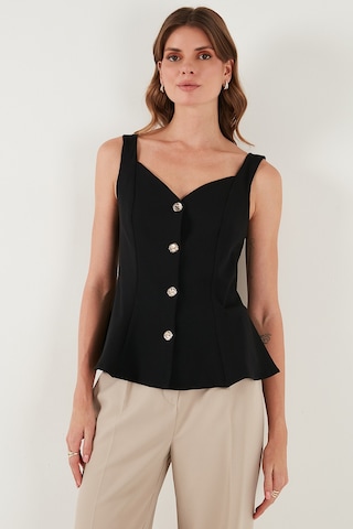 Lela Fitted Fit V Yaka Düğmeli Bayan Yelek 611Fyl145 Siyah