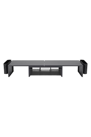 Temel Siyah Çift Monitör Yükseltici Stand Çekmeceli Masaüstü Organizer 9216